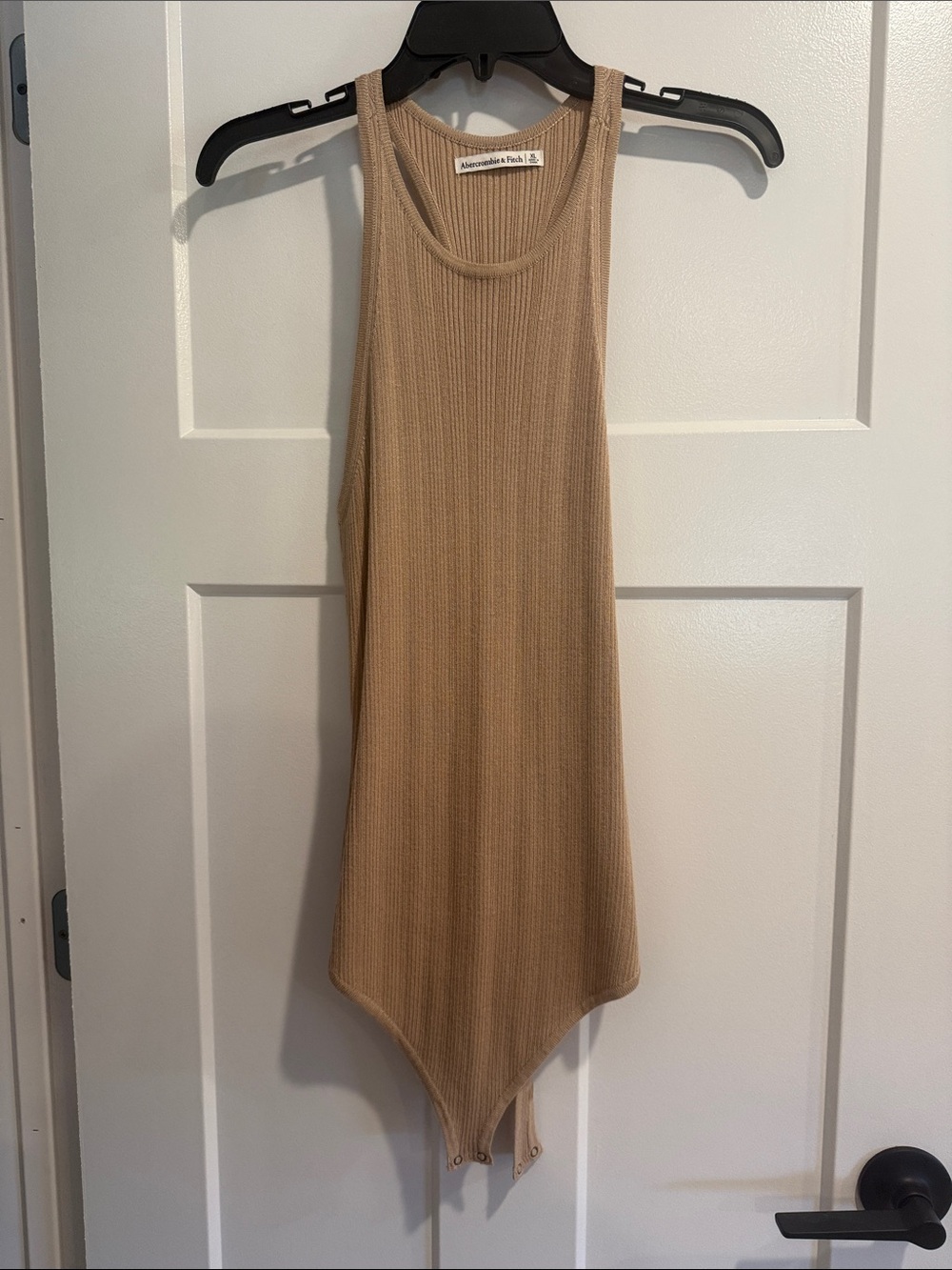 Abercrombie & Fitch Ribbed Tank Bodysuit in Camel Tan